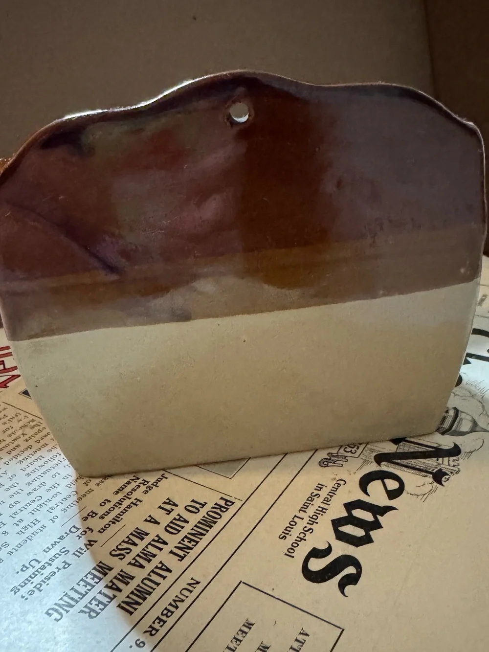 Stoneware Wall Pocket Jar with Wooden Lid - Brown & Cream